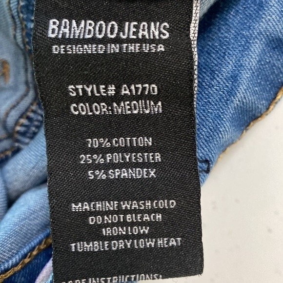 Bamboo Distressed Mid-Rise Skinny Jean Stripe Detail Faded Whisker Stretchy Soft - Picture 10 of 16